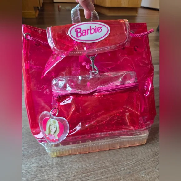 Vintage Rare 1998 BARBIE AVON Collab Hot Pink Clear Vinyl Backpack Purse